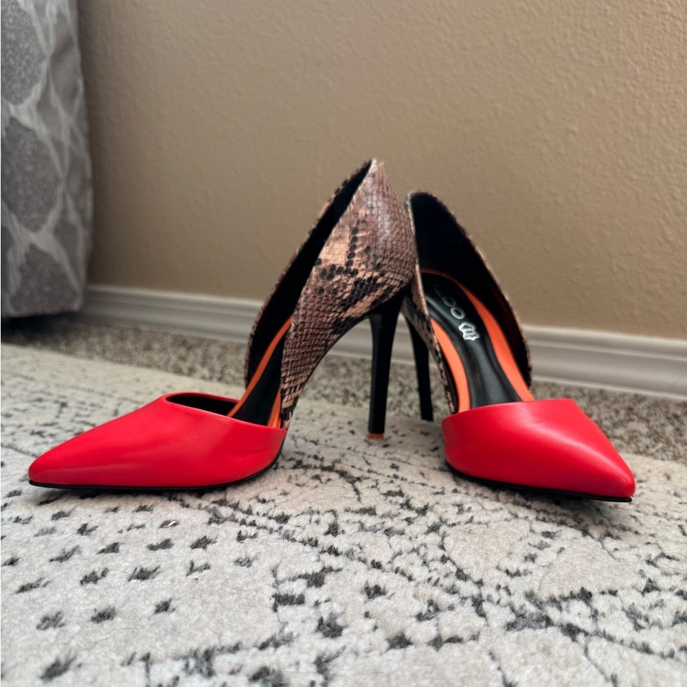 ALDO - Red and Snake Print Women's Heels - Size 6 - Picture 1 of 7